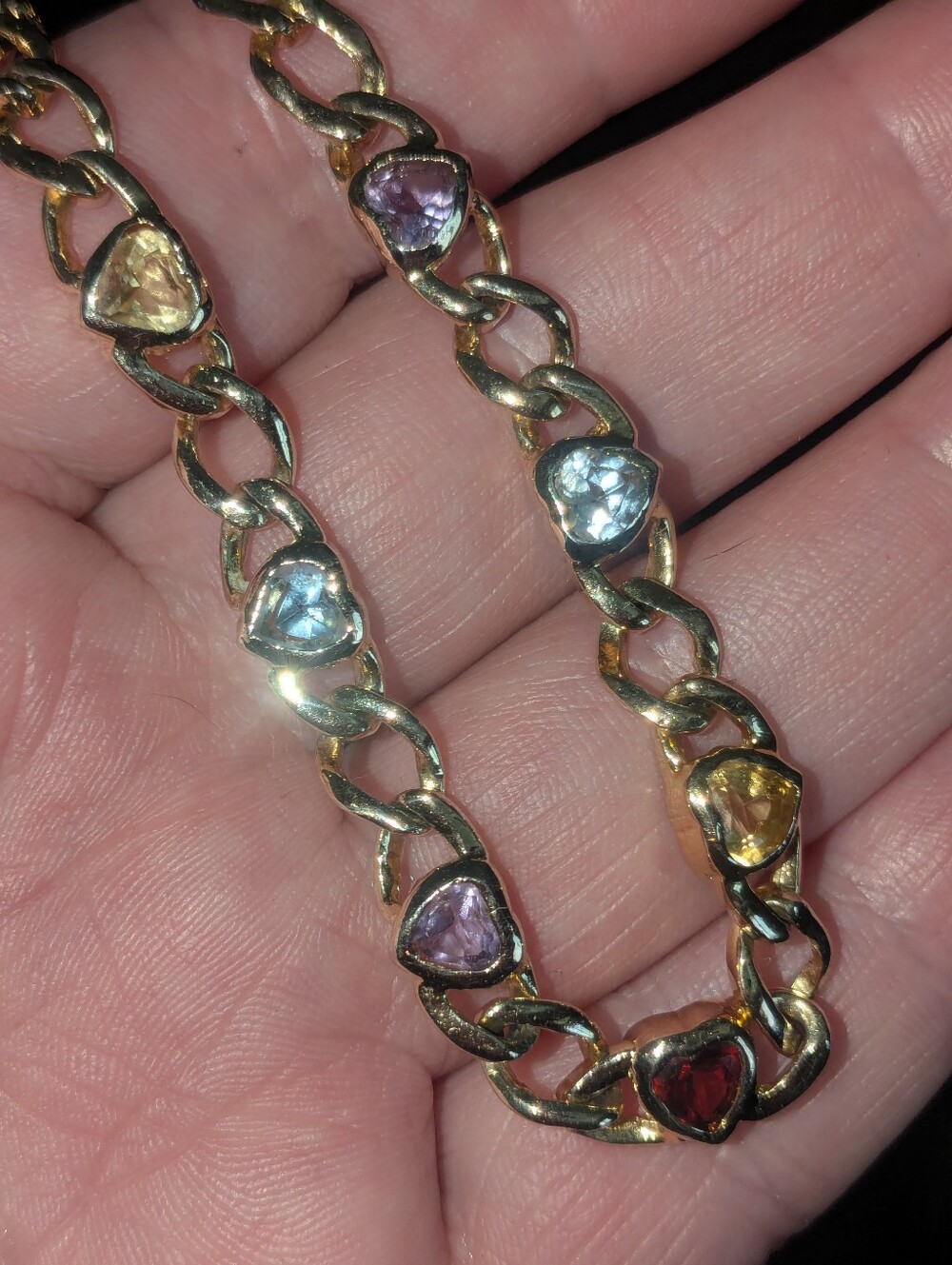 Heart Cut Multi-Gemstone Tennis Curb Link Bracelet 14k Gold Vermeil S. Silver - Picture 9 of 13